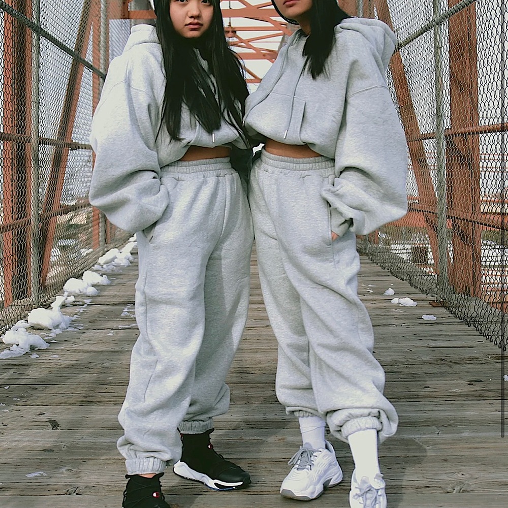 MXC LABEL Grey Oversized Cropped Hoodie & Jogger Set